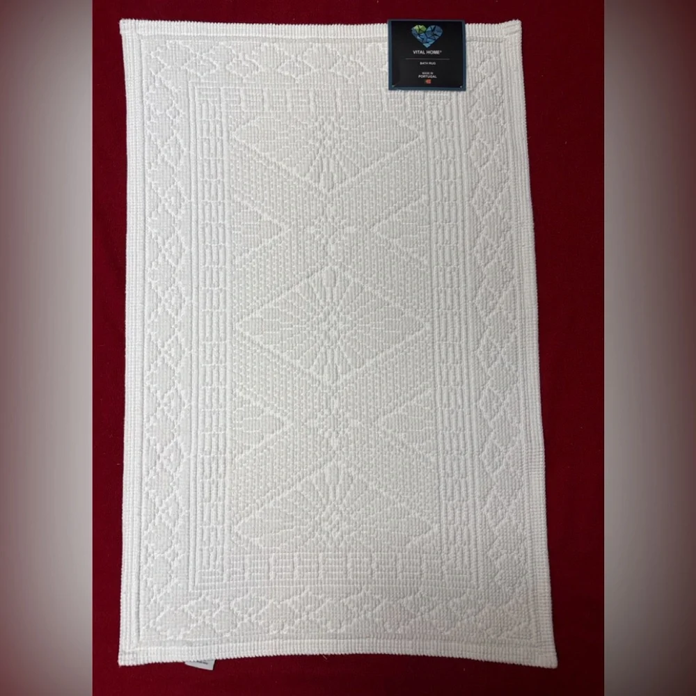Made In Portugal Bath Rug 100% COTTON OEKO-TEX White 20 X31” By Vital Home NWT